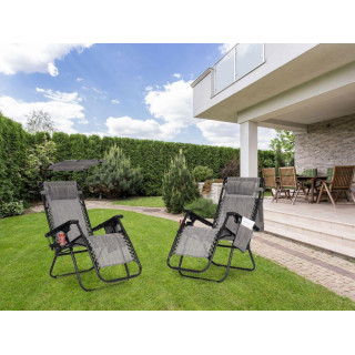 Szürke színű, kerti nyugágy, napellenzővel