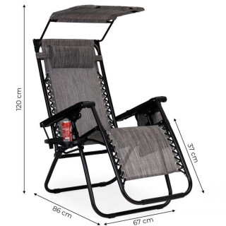 Szürke színű, kerti nyugágy, napellenzővel