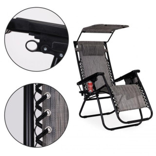 Szürke színű, kerti nyugágy, napellenzővel