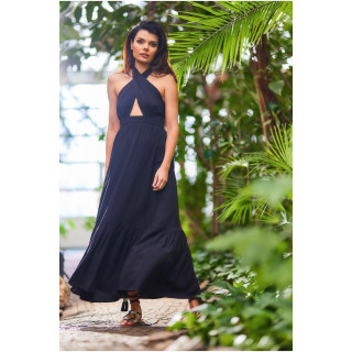 Női, hosszú fekete ruha, nyitott háttal