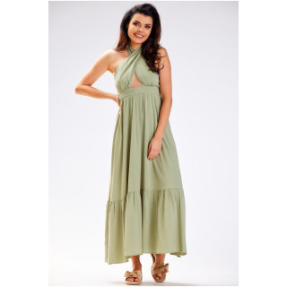 Női, hosszú zöld ruha, nyitott háttal