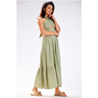 Női, hosszú zöld ruha, nyitott háttal