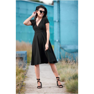 Fekete színű midi ruha, borítékos nyakkivágással