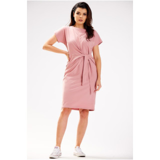 Rózsaszín színű, midi ruha, aszimmetrikus fűzőkkel