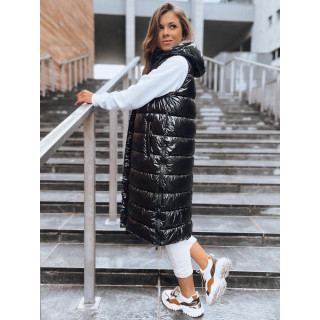 Hosszú, fényes, fekete női mellény