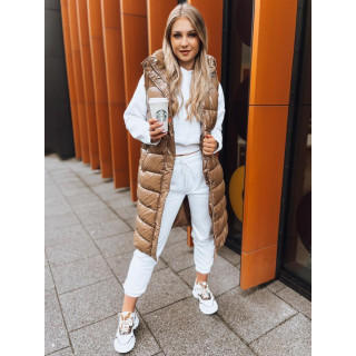 Hosszú, fényes, barna női mellény