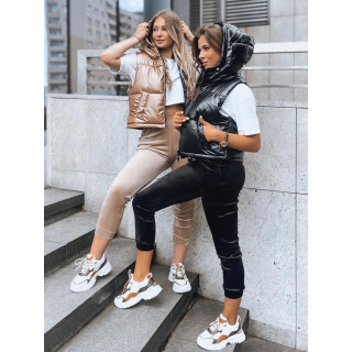 Sötétbézs színű, rövid női mellény