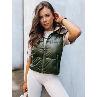 Zöld színű, női sportos mellény, kapucnival