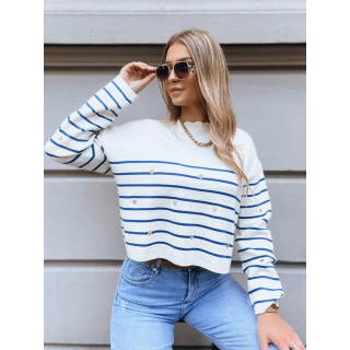 Női csíkos pulóver, szívecskékkel