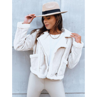 Női világosbézs bőrdzseki, bundával