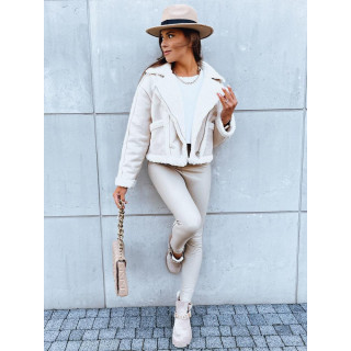 Női világosbézs bőrdzseki, bundával