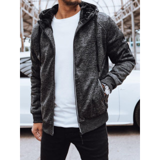 Sötétszürke, férfi bélelt, cipzáras pulóver