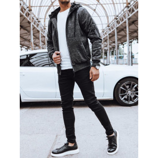 Sötétszürke, férfi bélelt, cipzáras pulóver