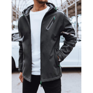 Sötétszürke, softshell kabát, kapucnival