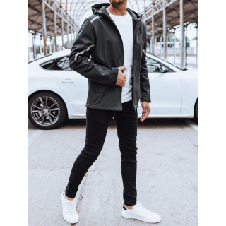 Sötétszürke, softshell kabát, kapucnival