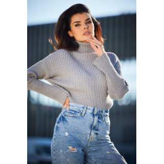 Női bordás garbó, szürke színben