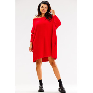 Női oversize pulóver, piros színben