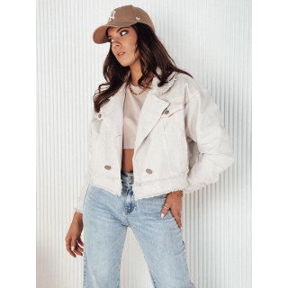 Világos bézs színű tépett farmerdzseki