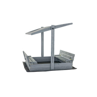 Impregnált szürke homokozó tetővel és padokkal - 120x120 cm