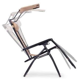 Bézs színű, kerti nyugágy, napellenzővel