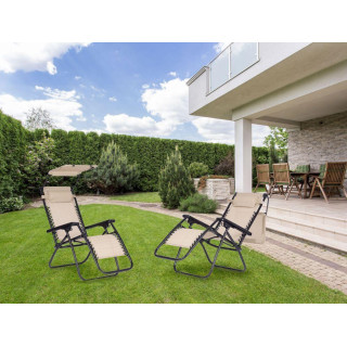 Bézs színű, kerti nyugágy, napellenzővel