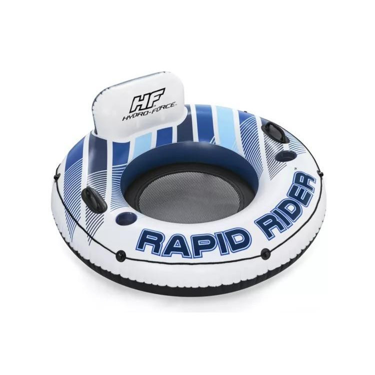 Felfújható kék-fehér úszókerék háttámlával