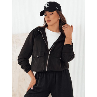 Fekete átmeneti kabát kapucnival