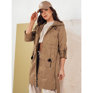 Átmeneti sötétbézs parka övvel