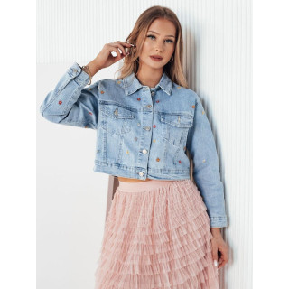 Női világoskék farmerdzseki virágokkal