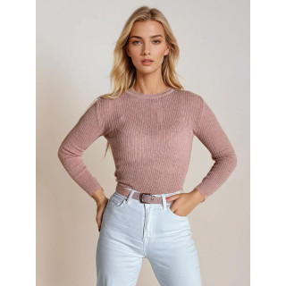 Rózsazsín bordás női pulóver