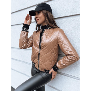 Bézs színű, metálfényű steppelt kabát hölgyeknek