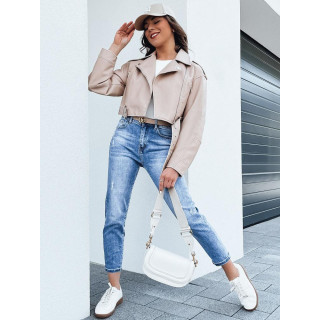 Női rövid bőrkabát bézs színben