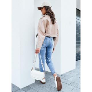 Női rövid bőrkabát bézs színben