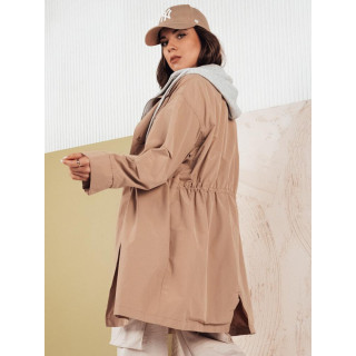 Bézs női hosszú kabát kapucnival