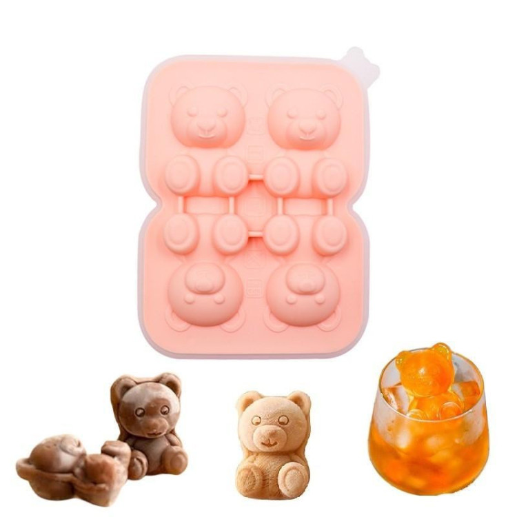 Szilikon rózsaszín jégkockaforma - 4 medve