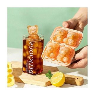 Szilikon rózsaszín jégkockaforma - 4 medve