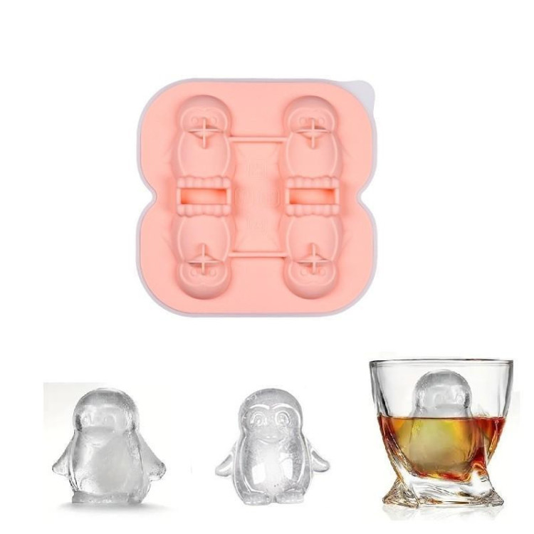 Rózsaszín szilikon jégkocka forma - 4 pingvin