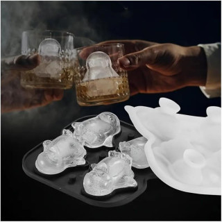 Rózsaszín szilikon jégkocka forma - 4 pingvin