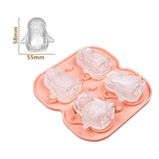 Rózsaszín szilikon jégkocka forma - 4 pingvin