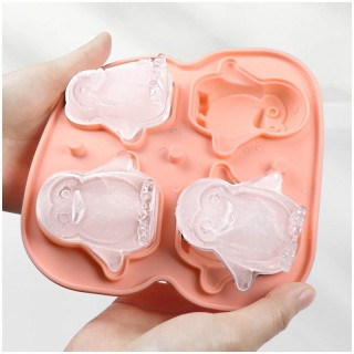 Rózsaszín szilikon jégkocka forma - 4 pingvin