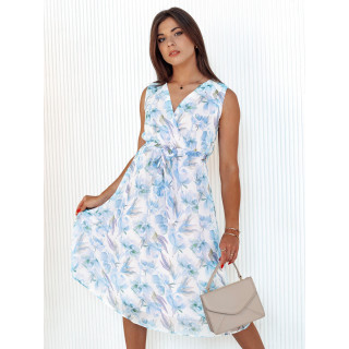 Virágos fehér ruha megkötős derékkal