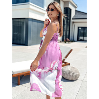 Női mintás ruha rózsaszín és fehér színben