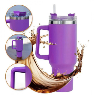 Lila termosz bögre szívószállal 1l