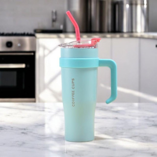 Nagy türkiz termosz bögre fogantyúval és szívószállal 1,2 l