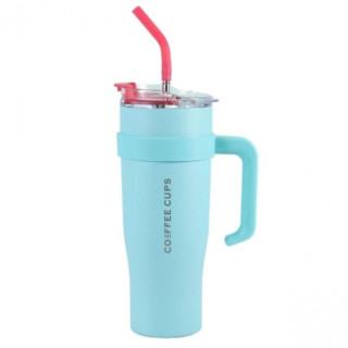 Nagy türkiz termosz bögre fogantyúval és szívószállal 1,2 l