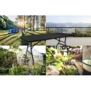 Kerti összecsukható asztal 180 cm fekete színben