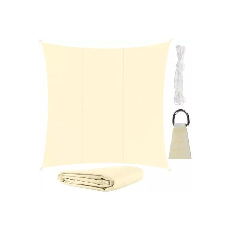 Négyzet alakú bézs vízálló árnyékoló vitorla - 3,6 m