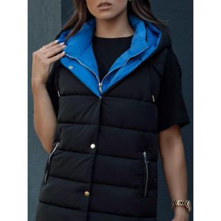 Fekete hosszú steppelt női mellény