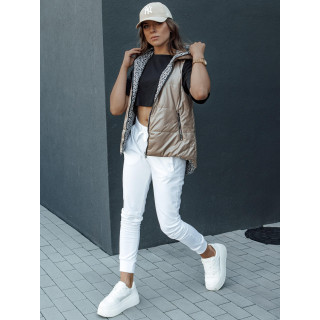 Bézs steppelt kapucnis mellény