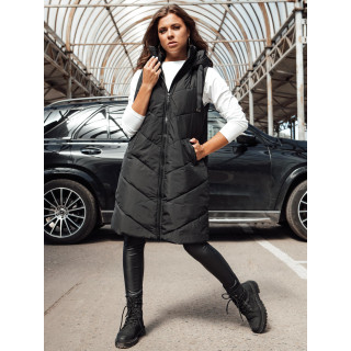 Fekete hosszú steppelt női mellény